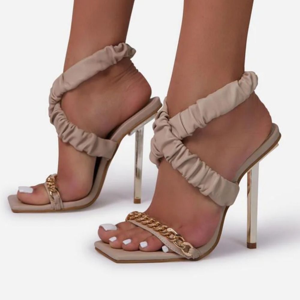 Caught Up Ruched Square Toe Heel - Beige